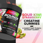 Bounce Pro Creatine Monohydrate Gummies for Men & Women, Low Calorie, 6G of Creatine per Serving, Vegan, Anti-Melting, Gluten-Free, Non-GMO (30 Count (Pack of 1), Strawberry Kiwi)
