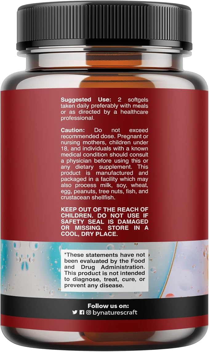 Omega 3 Fish Oil Supplement - EPA DHA Fish Oil Omega 3 Supplement with Immune Booster Brain Vitamins - Burpless 2000 mg per Serving for Mood Boost Liver Support and PMS Relief Support - 60 Count