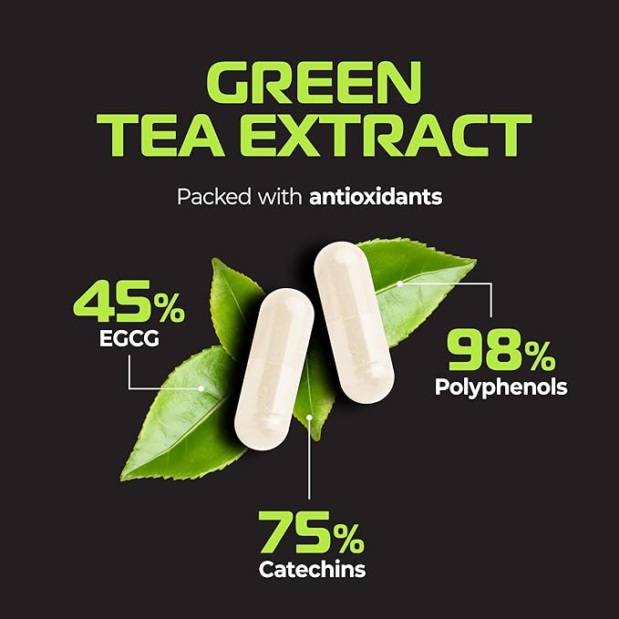 Green Tea Weight Loss Pills for Women & Men | 45% EGCG | Stomach Fat Burner, Metabolism Booster & Appetite Suppressant | Green Tea Fat Burner Diet Pills | Vegan Weight Loss Supplements | 60 Ct