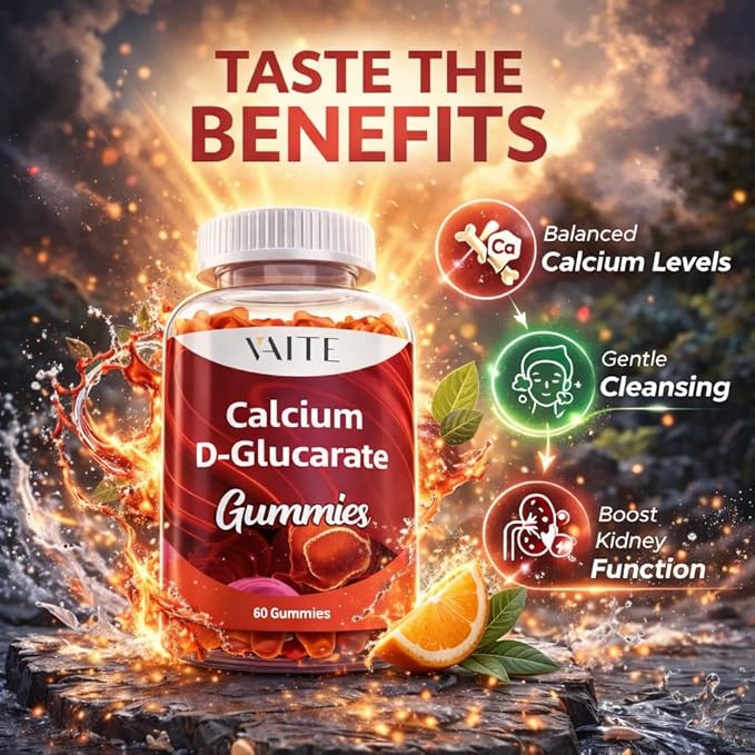 Calcium D-Glucarate Gummies 1000mg - CDG Cleanse Supplement for Men and Women, Hormone Metabolism Balance & Menopause Supports, Non-GMO, Vegan, Gluten Free, Soy Free Supplements, 60 Gummy Chewables
