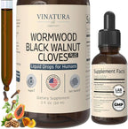 VINATURA Wormwood Black Walnut Cloves Liquid - Cleanse, Detox for Humans with Papaya Leaf and Pumpkin Seed, Intestinal Guard Formula Supplement - 2 fl oz