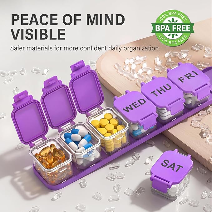 Extra Large Weekly Pill Organizer - Waterproof 7-Day Pill Box, Portable Vitamin & Supplement Case, Easy to Open Design, Ideal for Travel and Daily Medication Management