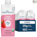 KATE FARMS Organic High Protein Strawberry Nutrition Shake, 25g Protein, 6g Fiber, 27 Vitamins and Minerals, 0g Sugar, Protein Drink, 11 oz (6 Pack)