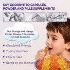 Omega 3 Gummies for Kids & Teens - Sugar Free Omega DHA & EPA Supplement Gummy for Children Brain and Immunity - No Fish Burps, Vegan - 120 Gummies