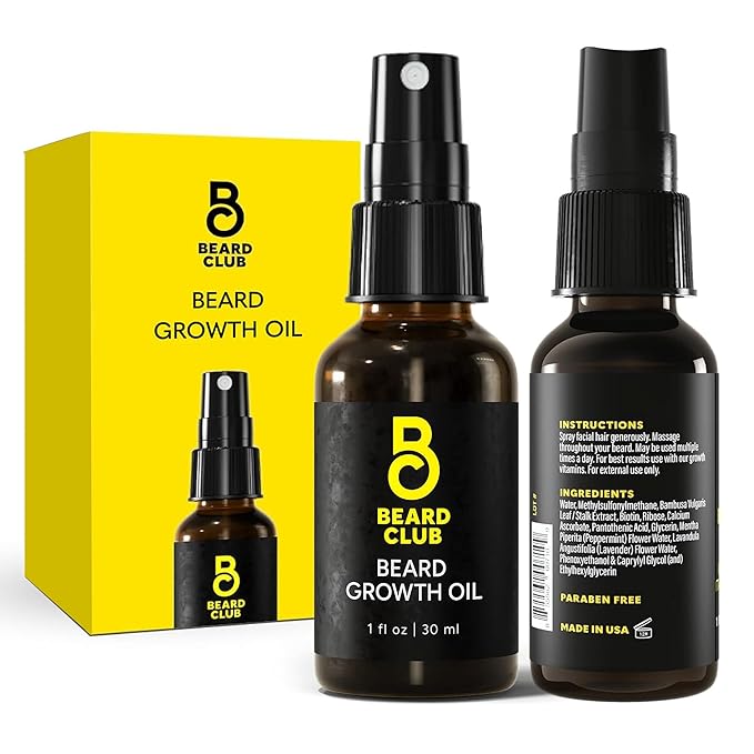 The Beard Club Biotin Beard Growth Oil Vitamin Spray for Facial Hair Growth - Natural Formula for Fuller, Thicker Beard, Easy-to-Use, Nourishing & Soothing for All Beard Types & Skin
