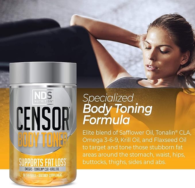 NDS Nutrition Censor - Fat Loss and Body Toner with CLA, Fish Oil, Safflower and Omega 3-6-9 Blend - Dietary Supplement for Improved Energy and Health (90 Softgels)