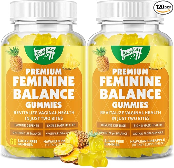 Premium Feminine Balance Gummies for Women's Immune Health, Hawaiian Pineapple Gummies Support pH Balance & Immune Support, Vegan, Gluten-Free, 120 Count ﻿