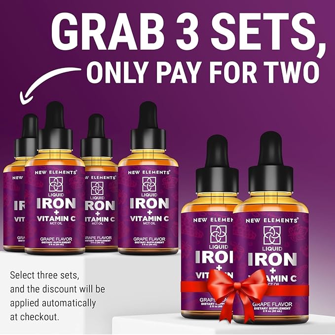 [2 𝐏𝐚𝐜𝐤] Liquid Iron Supplement with Vitamin C – 18mg Iron & 50mg Vitamin C for Anemia Support – Blood Builder Drops for Women & Men – Fast Absorption, Boosts Energy & Immunity – Vegan, Non-GMO