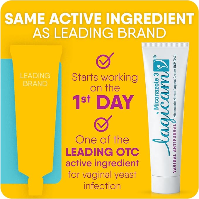 Lagicam 3 Day Vaginal Yeast Infection Treatment for Women, Start working on the 1st Day, Miconazole Nitrate, Antifungal Cream relieves Itching and Irritation, 3 Disposable Applicators & Cream (1 Pack)