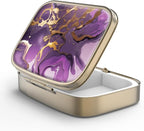 Pill Case Pill Box with Mirror Retro 2 Compartment Small Pill Case for Purse or Pocket Bronze Rectangular Pill Box or Vitamins, Fish Oil, Supplements, Pill Containe Travel Gifts（Gold Marble）