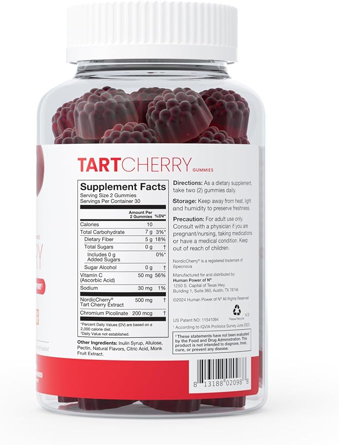 Humann Tart Cherry Gummies - Uric Acid, Immunity, Inflammation & Metabolic Health Support – NSF Certified Sport, Powerful Antioxidant & Non-GMO - from Maker of SuperBeets - 60 Sugar-Free Vegan Gummy