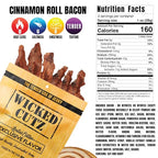 Cinnamon Roll Bacon Jerky, Protein Per Bag, Tender & Easy to Chew Fully Cooked Bacon, USA Made, High Protein Snacks (2 Bags)