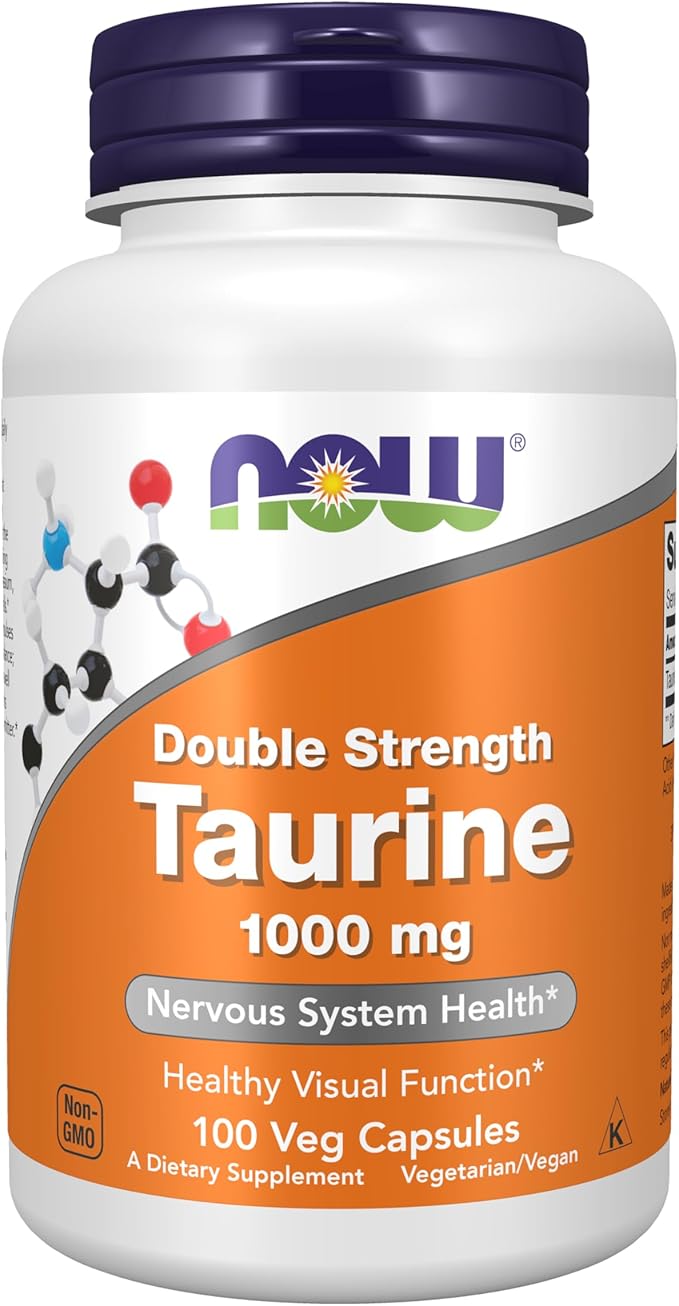 NOW Supplements, Taurine 1,000 mg, Double Strength, Nervous System Health*, 100 Veg Capsules