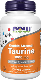 NOW Supplements, Taurine 1,000 mg, Double Strength, Nervous System Health*, 100 Veg Capsules