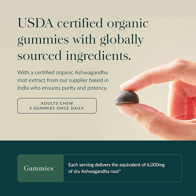 Gaia Herbs Organic Ashwagandha Gummies - Stress Support* - Made with Cinnamon & Ginger - Gluten Free & Vegan - 45 Count (15 Servings)