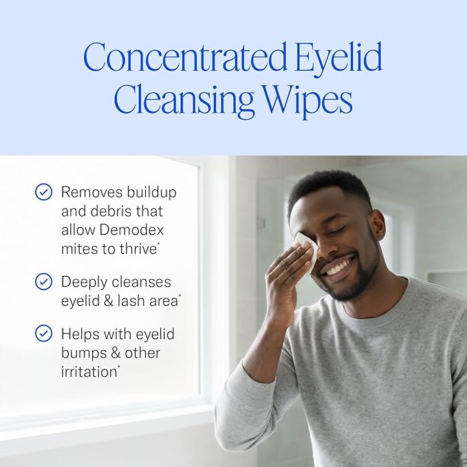 Towelettes - Natural Face, Eyelash & Eyelid Cleanser - Wipes for Demodex, Blepharitis, Mgd and Red Irritated Eye Lid - Tea Tree Oil Extract.