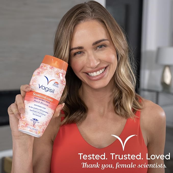 Vagisil Feminine Wash for Intimate Area Hygiene, Scentsitive Scents, pH Balanced and Gynecologist Tested, Peach Blossom, 12 oz (Pack of 3)