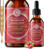 Magnesium Glycinate Liquid Drops with Chamomile, Hawthorn & Ginger for Stress Relief and Digestive Comfort, Fast Absorption, Non-GMO, Vegan Formula, Sugar Free, Strawberry Flavor, 2 Fl OZ