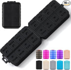 Foldable & Portable Pill Organizer 2 Times A Day with Extra Compartments - Etched Labels - Weekly 7 Day AM PM Medicine Box, Week Daily Travel Pill Case Holder Dispenser for Vitamin, Supplement - Black