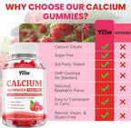 Calcium Gummies 1000mg with Vitamin D3 K2 & B12 Complex, High Absorption Potassium, Calcium Magnesium Zinc Supplement for Bone, Muscle, Mood and Immunity Support, Raspberry Flavor, 60 Count