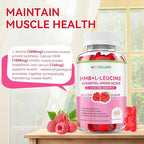 HMB & L-Leucine Gummies with Calcium, Amino Acid Supplement, L Leucine Supplements for Men & Women, Raspberry Flavor, 60 Count