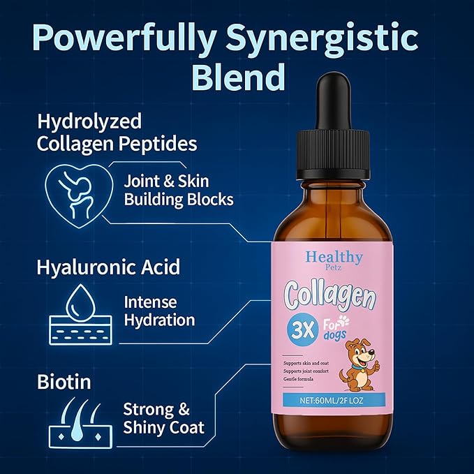 Premium Liquid Collagen for Dogs - Skin & Coat Supplement with Hyaluronic Acid & Biotin, Supports Joint Health, Mobility & Hydration for All Dogs, Bacon Flavor - 2 fl oz (2)