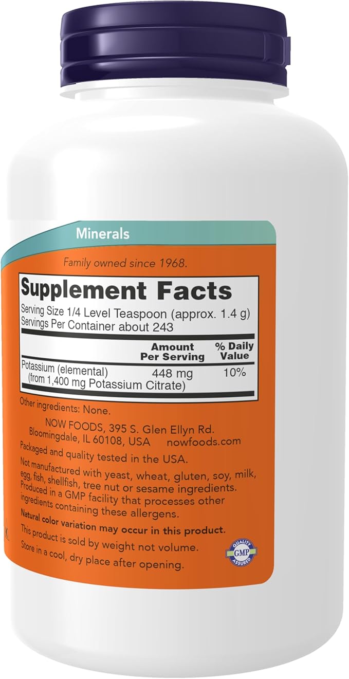 NOW Supplements, Potassium Citrate Powder, Supports Electrolyte Balance and Normal pH*, Essential Mineral, 12-Ounce