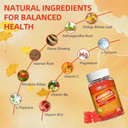 Ginkgo Biloba Gummies with Ashwagandha, Vitamin C & Magnesium - Vegan, Non-GMO, Gluten-Free - Raspberry Flavor, 60 Count
