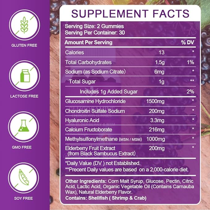 WOGORGT Glucosamine Chondroitin Gummies for Women & Men - 1500mg Glucosamine Chondroitin with MSM & Elderberry - Flexibility & Immune Support - 60 Gummies (2 Pack)