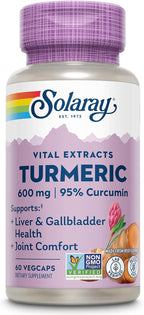 SOLARAY Turmeric Supplement 600mg - Turmeric Root with 95% Curcumin - Joint Support Supplement - Joint Health, Gallbladder and Liver Support, Non-GMO, Vegan, Gluten Free, 60-Day Guarantee, 60 Servings