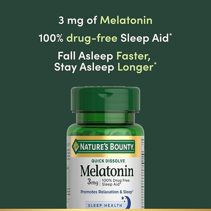 Nature's Bounty Melatonin, Promotes Relaxation & Sleep, 100% Drug Free Sleep Aid, 3 mg, 120 Quick Dissolve Tablets (Pack of 2)