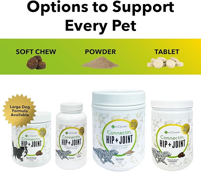 InClover Connectin Natural Hip & Joint Supplement for Dogs with Glucosamine, Chondroitin & Hyaluronic Acid - Tablet for Dog Mobility, Comfort & Active Lifestyle Support, 150 Count