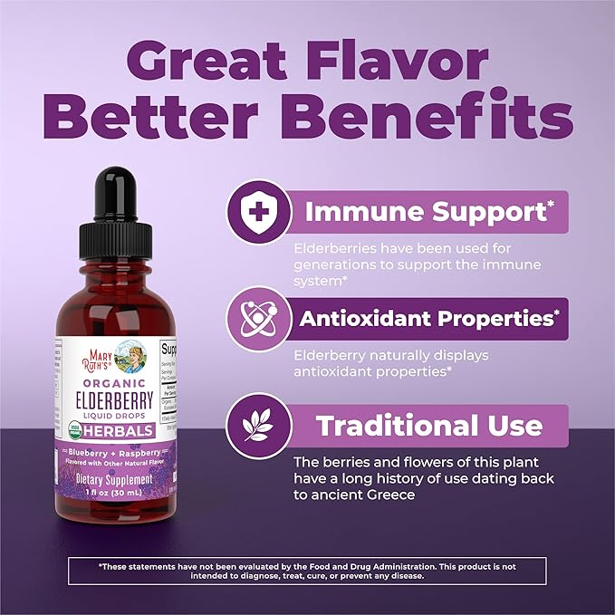 MARYRUTH'S Elderberry Liquid Drops for Adults & Kids | Immune Support | Antioxidant | Overall Wellness | Elder Berry Extract | USDA Organic | Sugar Free | Vegan | Non-GMO | Gluten Free | 1 Fl Oz