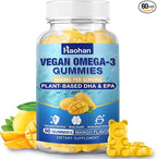 Omega-3 Gummies for Adults, Orange Flavor – Sugar-Free, Algae-Derived DHA 600mg & EPA 300mg, with Vitamins A, C, E, Zinc, 60 Gummies