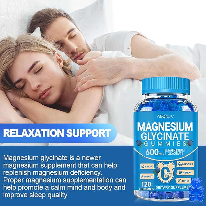 Magnesium Glycinate Gummies 600mg, Chewable Sugar Free Potassium Magnesium Gummies with Manganese Glycinate, Vitamin D, B6, and CoQ10 for Calm Support & Sleep for Adults, 60 Days Supply