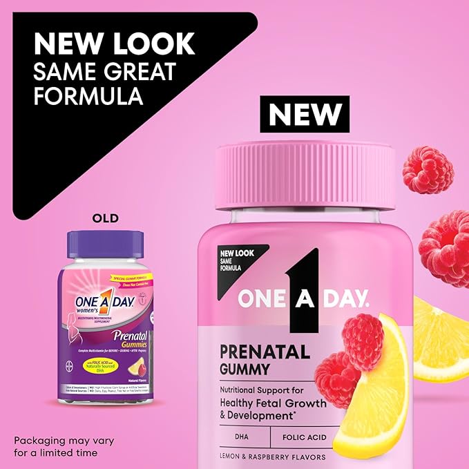One A Day Prenatal Vitamins for Women Gummies- Pregnancy Vitamins for Women with Folic Acid, DHA, Iodine, Prenatal Gummies, Iron-Free, 60 Ct