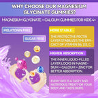 Magnesium Glycinate + Calcium Gummies for Kids Sugar Free Magnesium Gummy Kids Sleep Gummies Melatonin Free Magnesium Supplement for Children Zzz & Relax, Brain, Bone
