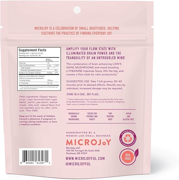 Microjoy Concentrate Gummies – Focus, Memory, Brain Health & Mood Support Supplement – Vegan, Non-GMO, Gluten-Free - Lemon Flavor (30 Servings)