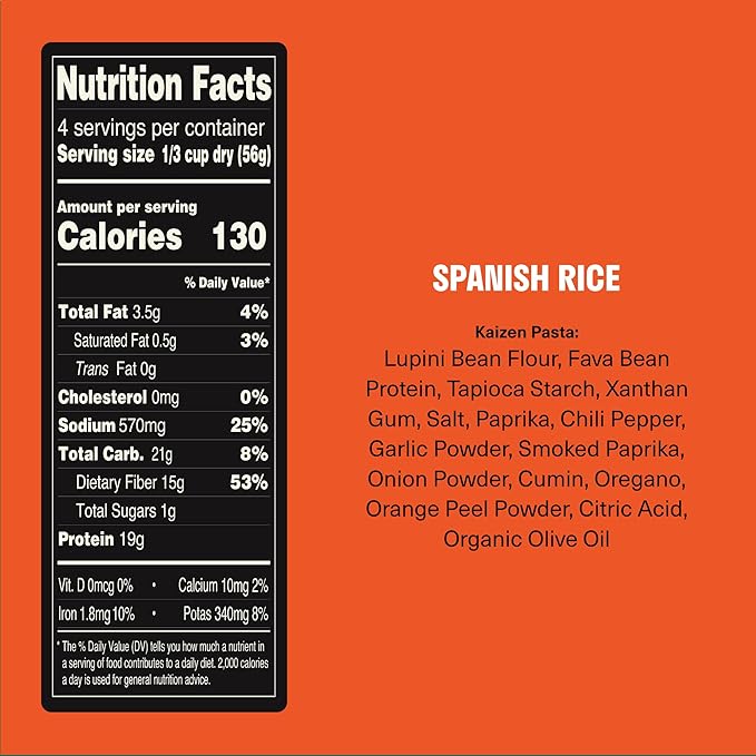 Kaizen Spanish Protein Rice, 20g Protein, Low Carb (6g Net Carbs), Keto-Friendly, Gluten-Free, Made with Plant-Based Lupini Beans, High Fiber, 8 Ounce, Pack of 3