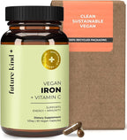 Future Kind Iron Supplement for Women and Men, Daily Energy & Focus, Chelated Iron Bisglycinate, 18mg 100% DV with Vitamin C for Absorption - Gentle on Stomach, Non-GMO Vegan Capsules, 30 Day Supply