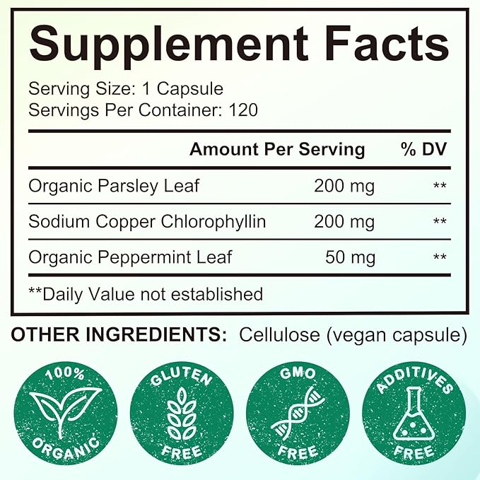 Body Deodorizing Supplement, (120 Capsules) Chlorophyll Capsules for Body Odor, Fresh Breath, Natural Odor Control Chlorophyll Pills for Men & Women,Vegan