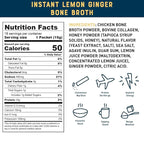 Bare Bones Lemon Ginger Bone Broth Instant Powdered Mix Packets | 5g Collagen | 10g Protein | Keto & Paleo Friendly | No Artificial Flavors | Rich Savory on-the-go 16 Pack