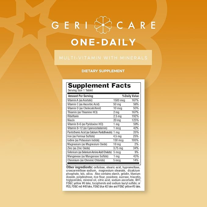 One-Daily Multivitamins with Minerals for Men & Women (100 Tablets) by GeriCare| High-Potency Multi-Vitamin & Multimineral Dietary Supplement for Immunity, Energy| Complete Daily Nutritional Support