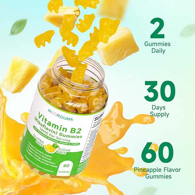 Vitamin B2 Gummies, Riboflavin Supplement for Kids & Adults, with Magnesium Glycinate, CoQ10 and Vitamina C, for Women and Men, Energy, Immune Wellness & Cellular Health Support, 120 Count