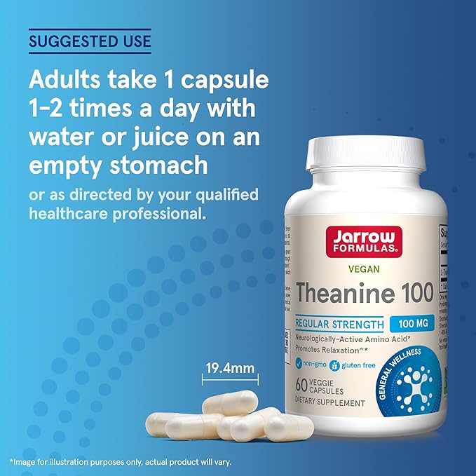 Jarrow Formulas® Regular Strength Theanine 100 mg, Dietary Supplement, 60 Capsules, 60 Day Supply