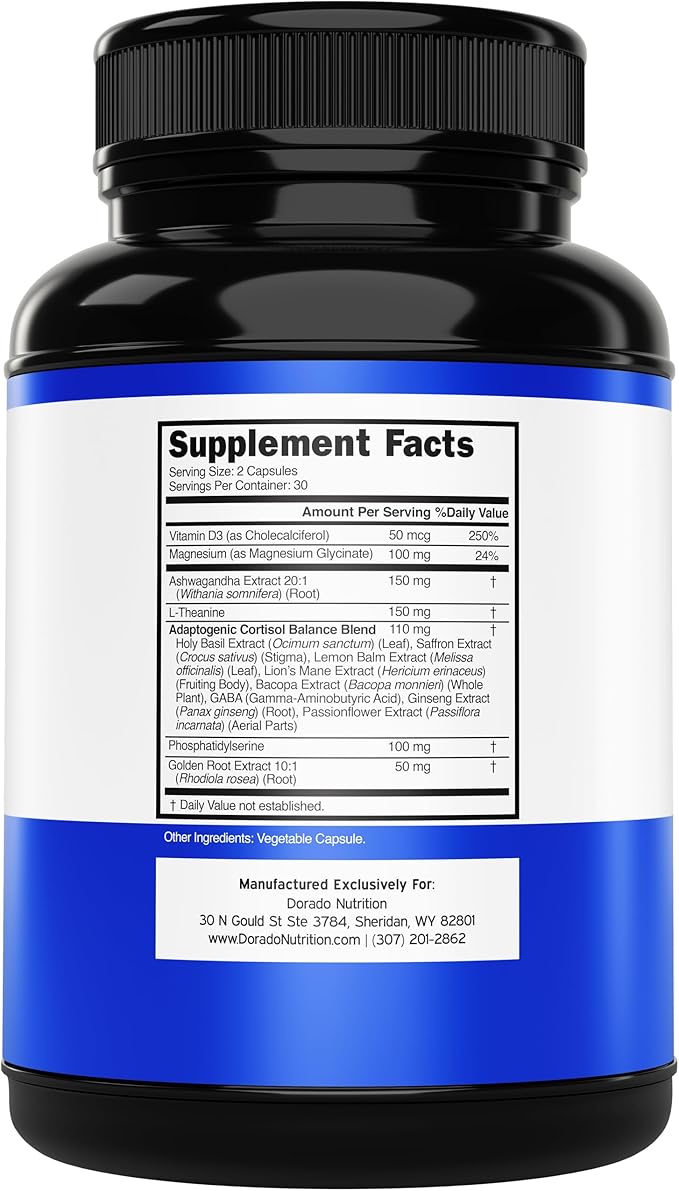 Cortisol Supplements for Women & Men with 14 in1 Blend (Magnesium, Ashwagandha, L Theanine & More) Healthy Cortisol Balance & Calm Mood Support - Third Party Tested, Non GMO, USA Made - 60 Count