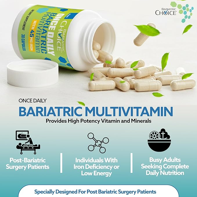 Bariatric Choice Once-Daily Bariatric Multivitamin with 45 mg of Iron | Easy to Swallow Capsule | Vitamin for Bariatric Surgery Patients | 30 Count (1-Month Supply)