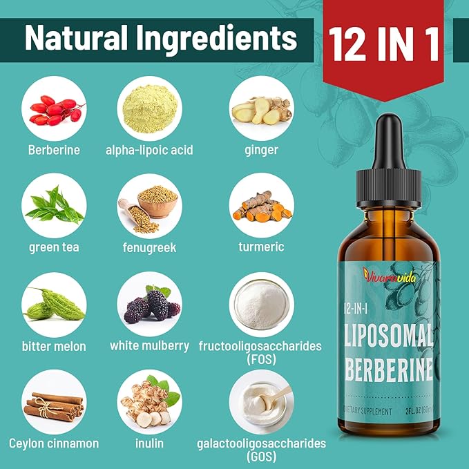Berberine HCl Drops Supplement - Liposomal Berberine HCl Liquid- 4 fl oz