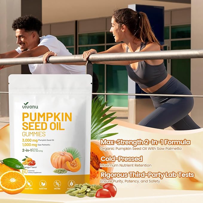 Organic Pumpkin Seed Oil Gummies,Cold Pressed Pumpkin Seed Oil with Saw Palmetto Gummies,for Prostate Health,BPH Support,Hair & Bladder Control - Non-GMO,Sugar-Free