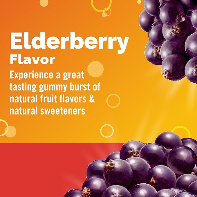 Emergen-C Elderberry Gummies, Elderberry Immune Support Natural Flavors with High Potency Vitamin C, Back to School Essentials - 36 Count